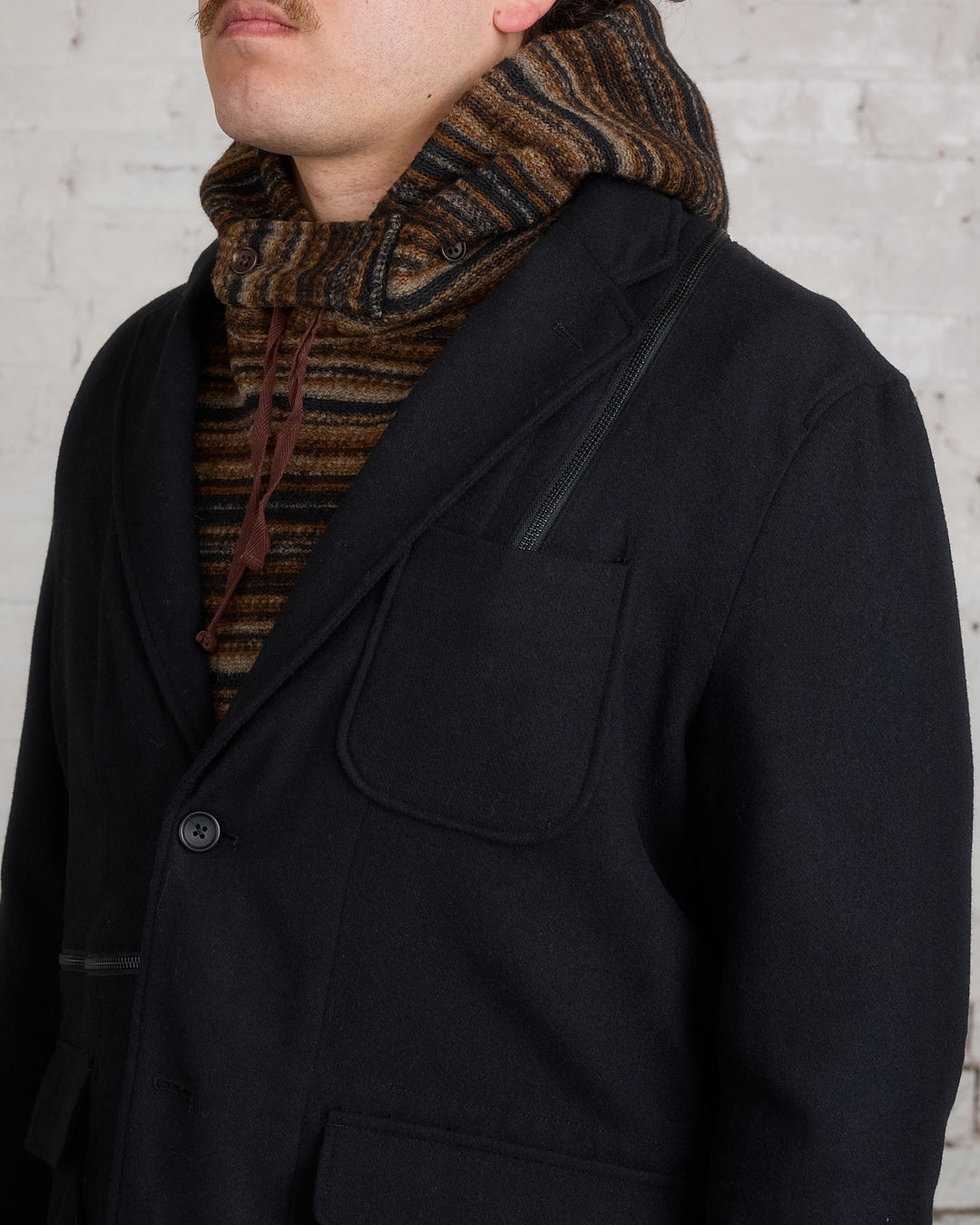 Engineered Garments Zip Jacket Poly Wool Flannel Black