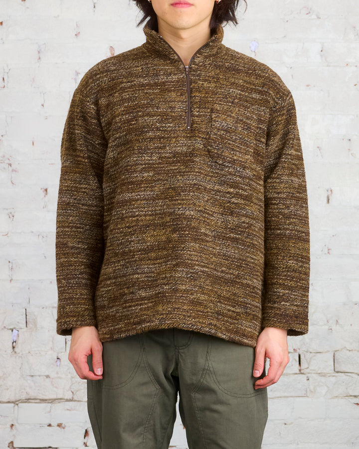 Engineered Garments Zip Mock Neck Sweater Brown Melange Knit