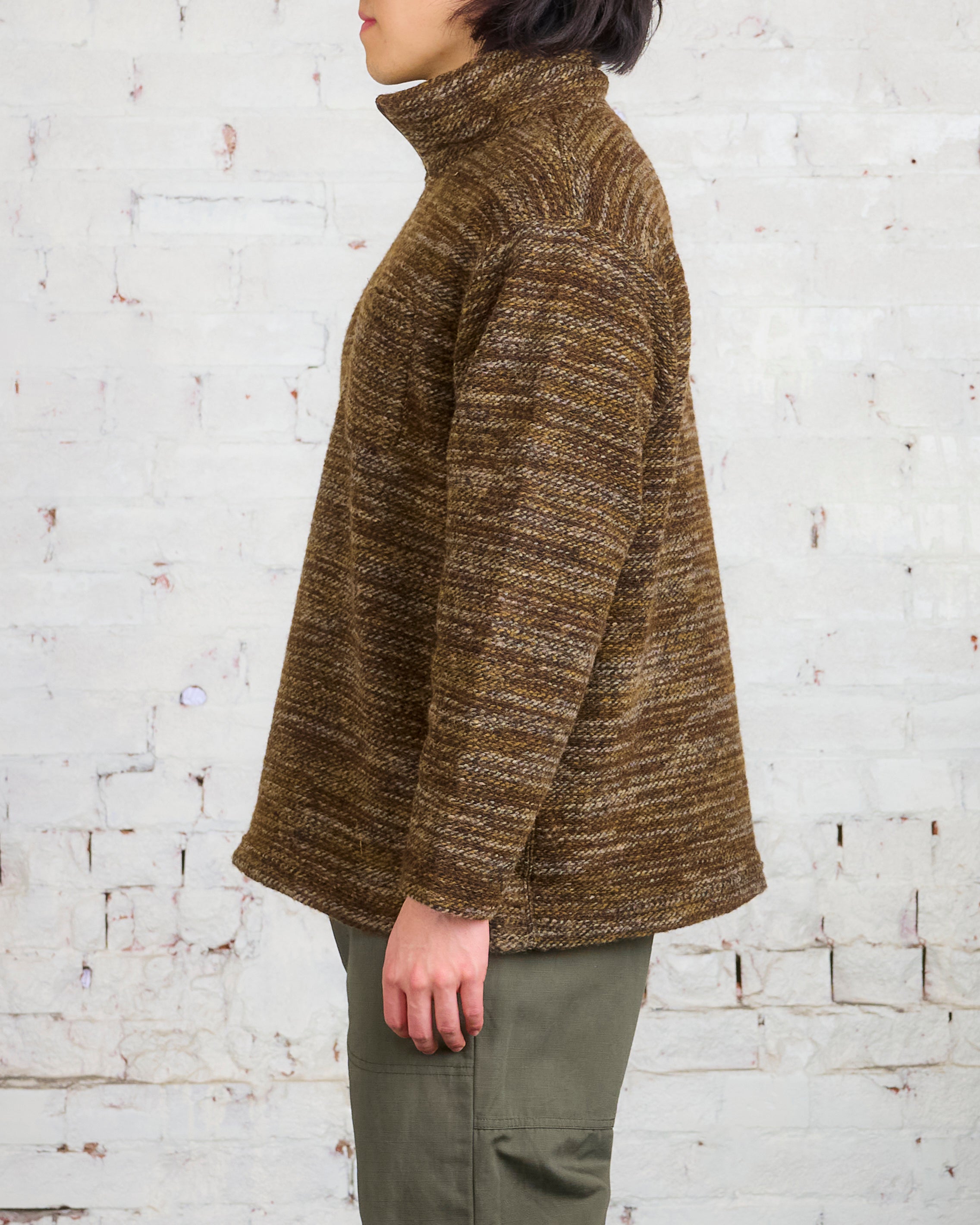 Engineered Garments Zip Mock Neck Sweater Brown Melange Knit