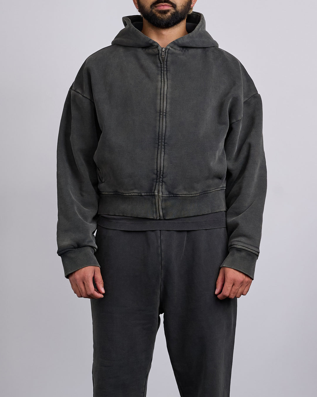 Entire Studios Thermal Zip Hoodie Washed Black