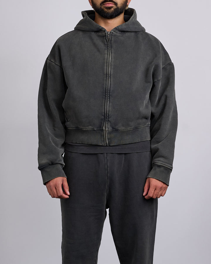 Entire Studios Thermal Zip Hoodie Washed Black