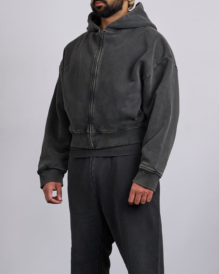 Entire Studios Thermal Zip Hoodie Washed Black