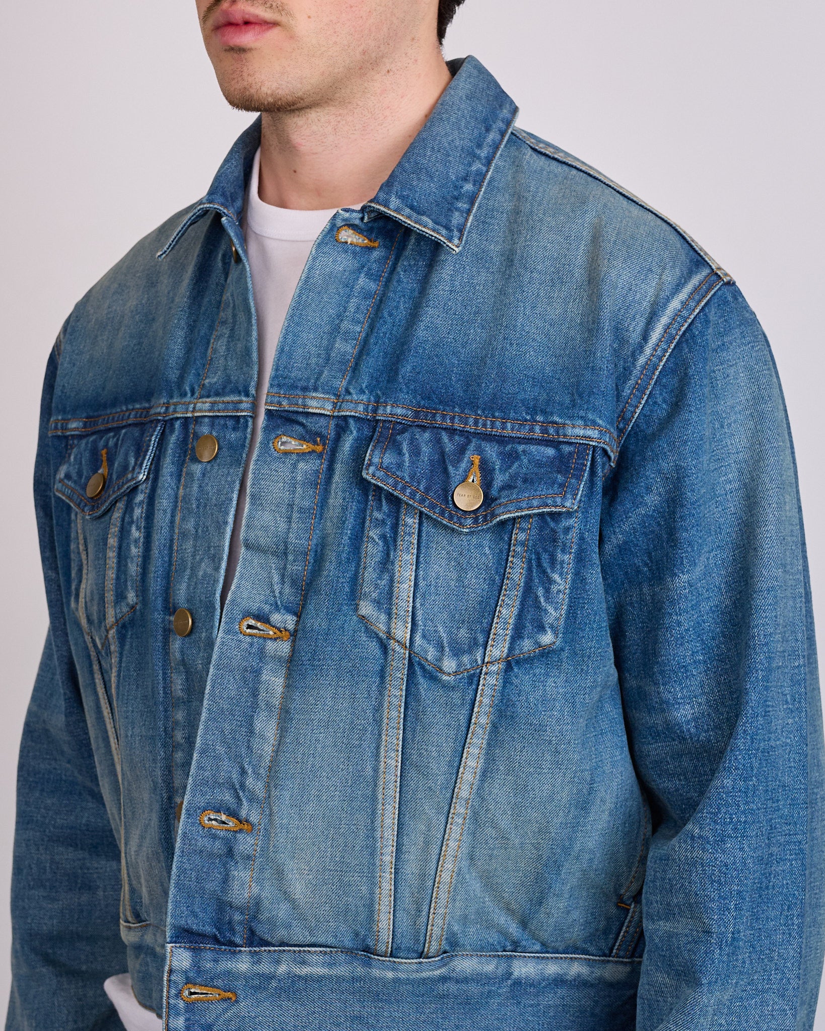 Fear of God Civil Trucker Denim Jacket Mid Indigo – LESS 17