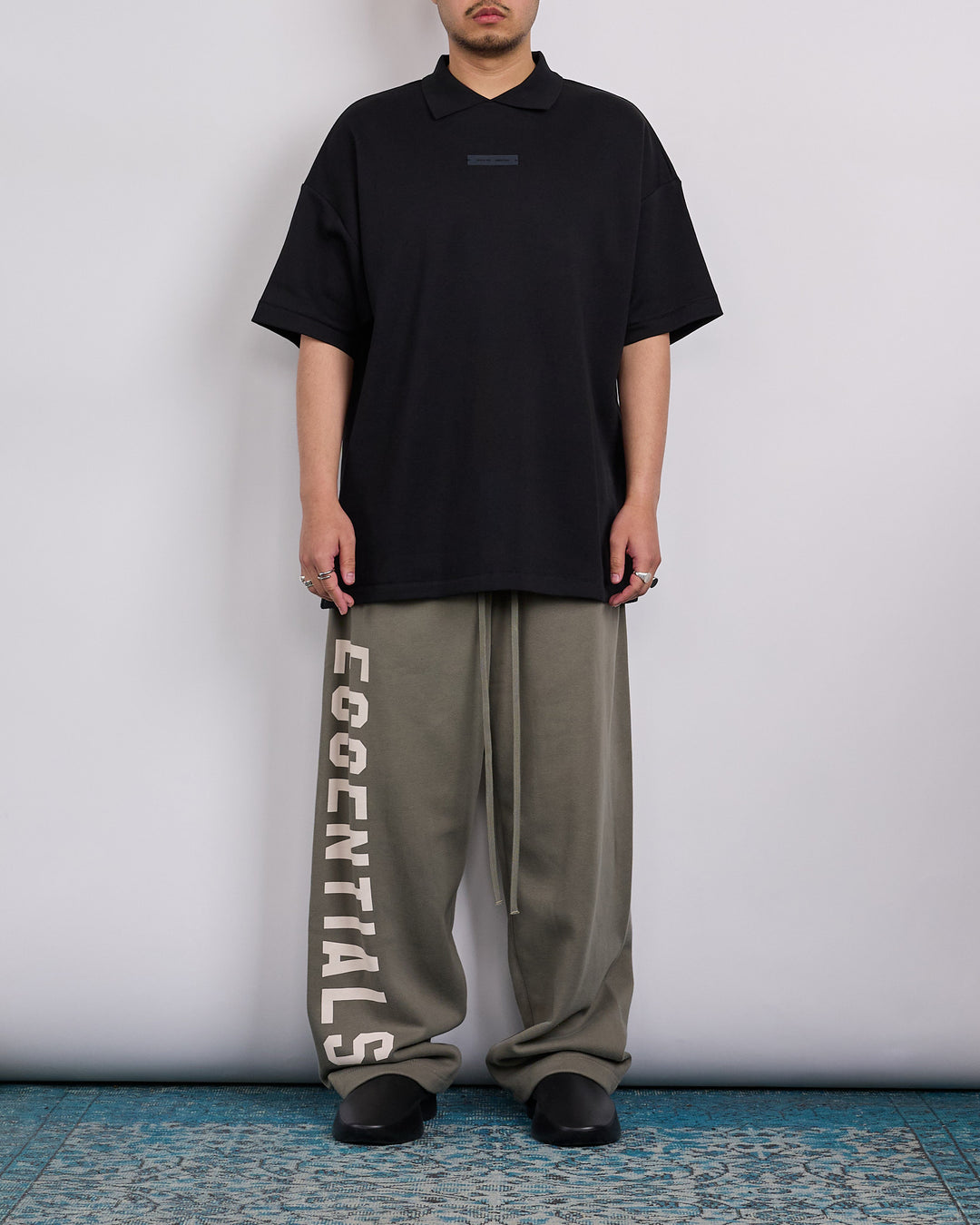 Fear of God Essentials 90's Fit Pique Polo Shirt Jet Black