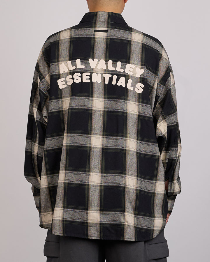 Fear of God Essentials All Valley Button Shirt Iron Grey Plaid