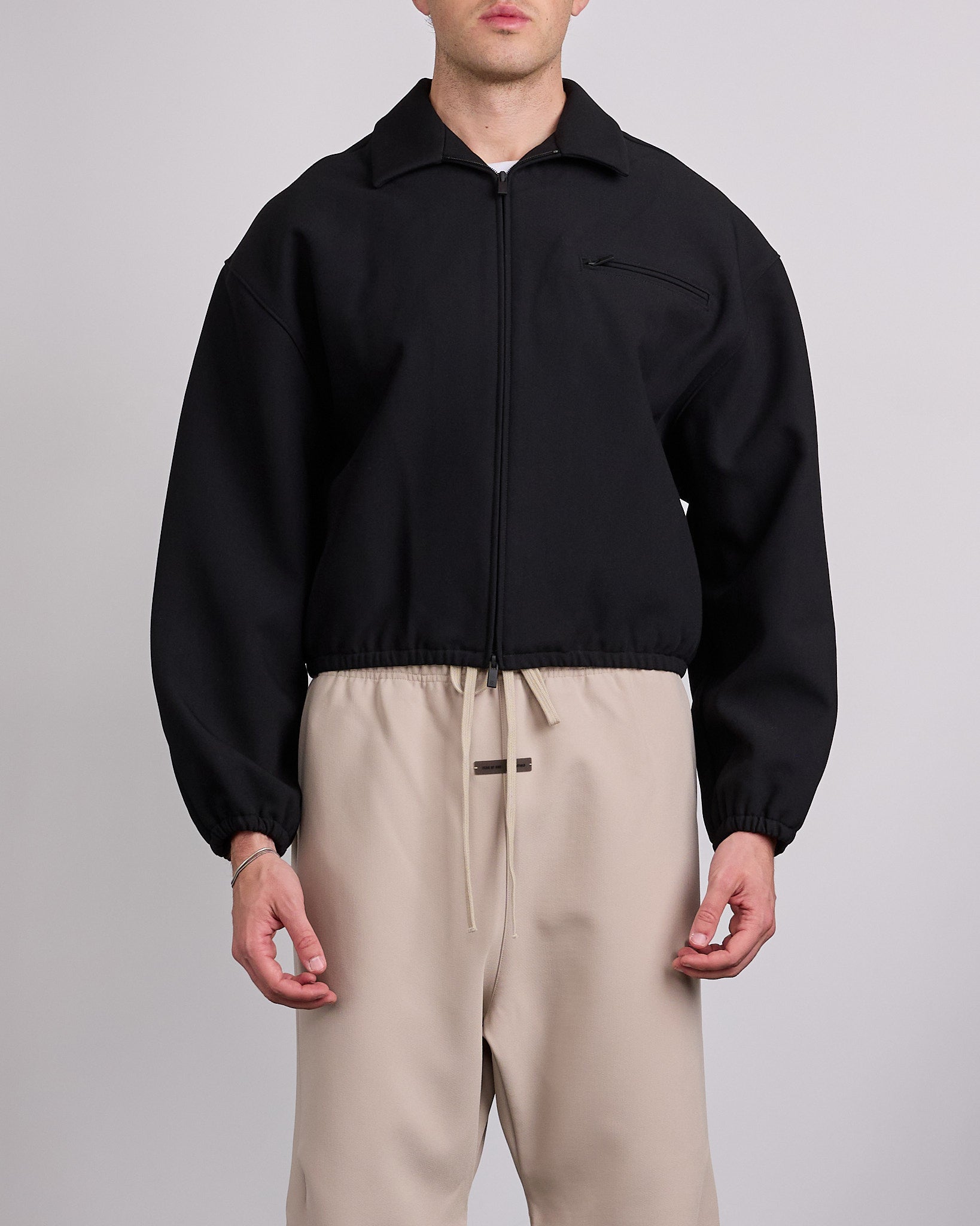 Fear of God Essentials Bonded Canvas Zip Jacket Jet Black – LESS 17