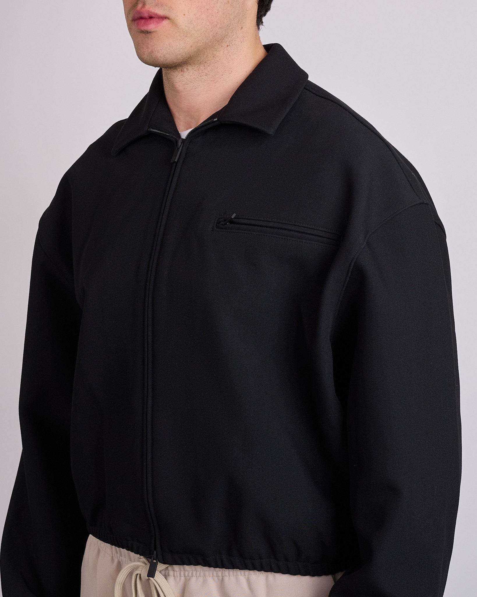 Fear of God Essentials Bonded Canvas Zip Jacket Jet Black – LESS 17