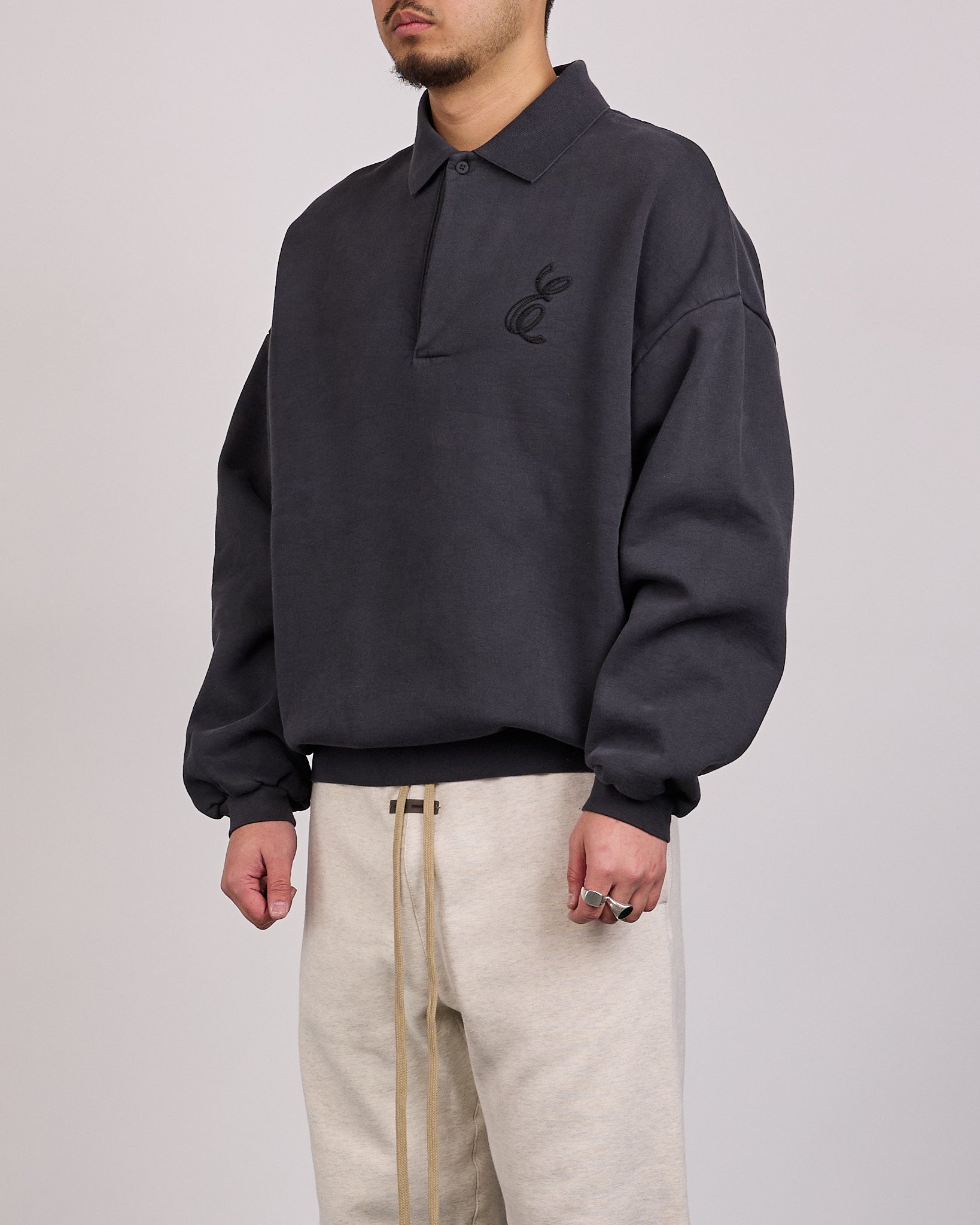Fear of God Essentials Classic Polo Sweatshirt Vintage Black – LESS 17
