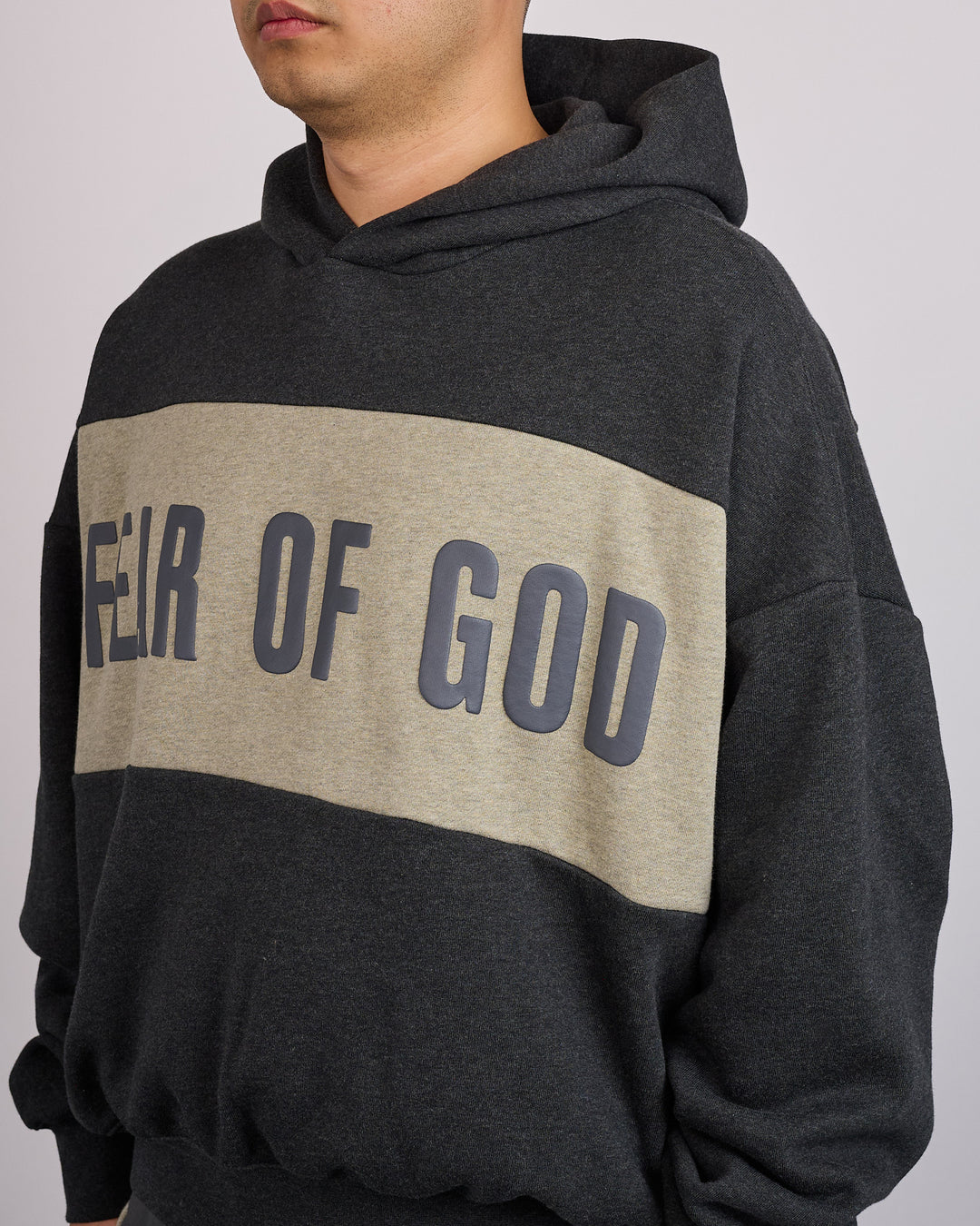 Fear of God Essentials Cropped Relaxed Panelled Hoodie Iron Grey Heather Seal Heather