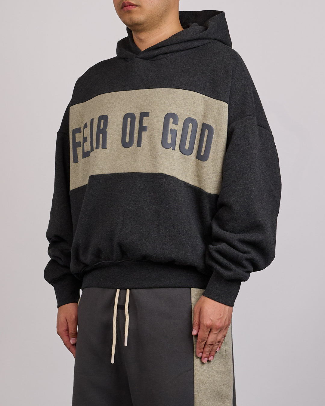 Fear of God Essentials Cropped Relaxed Panelled Hoodie Iron Grey Heather Seal Heather