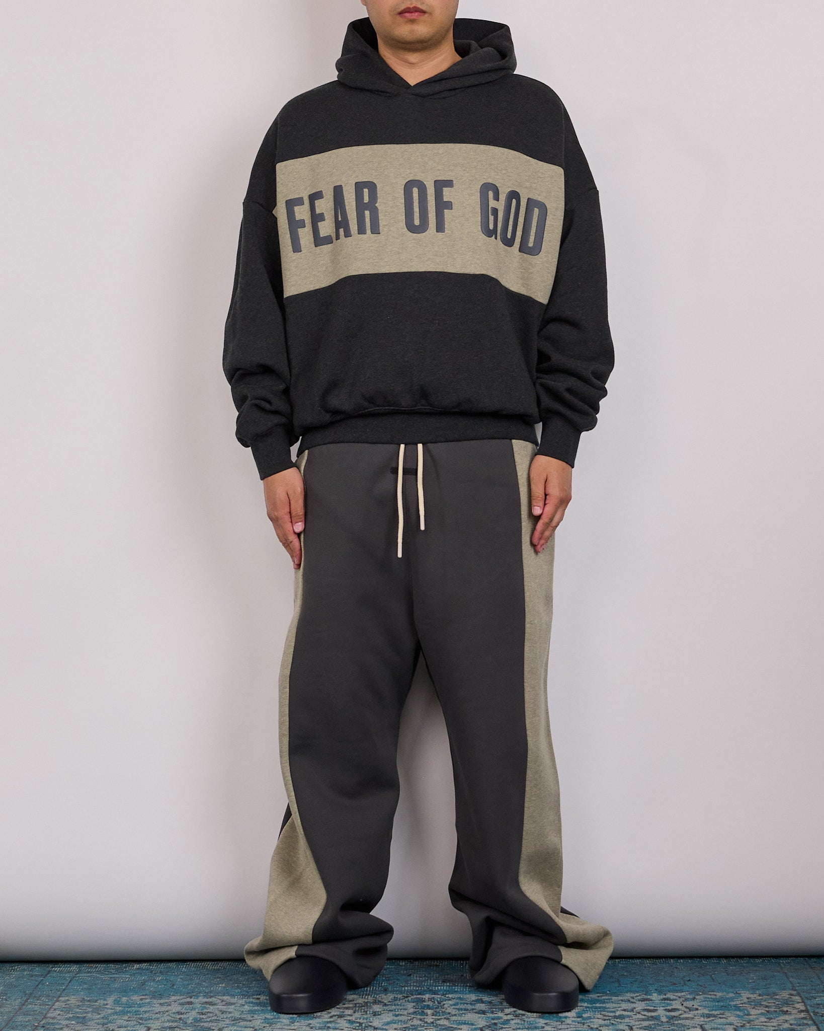 Fear of God Essentials Cropped Relaxed Panelled Hoodie Iron Grey