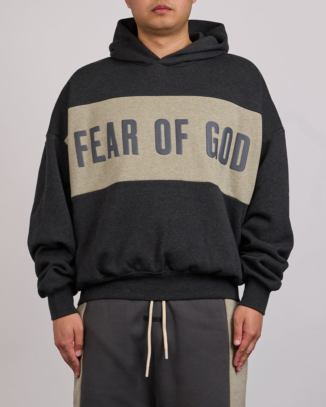 Fear of God Essentials Cropped Relaxed Panelled Hoodie Iron Grey Heather Seal Heather