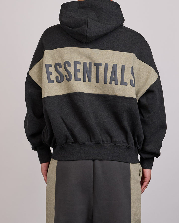 Fear of God Essentials Cropped Relaxed Panelled Hoodie Iron Grey Heather Seal Heather