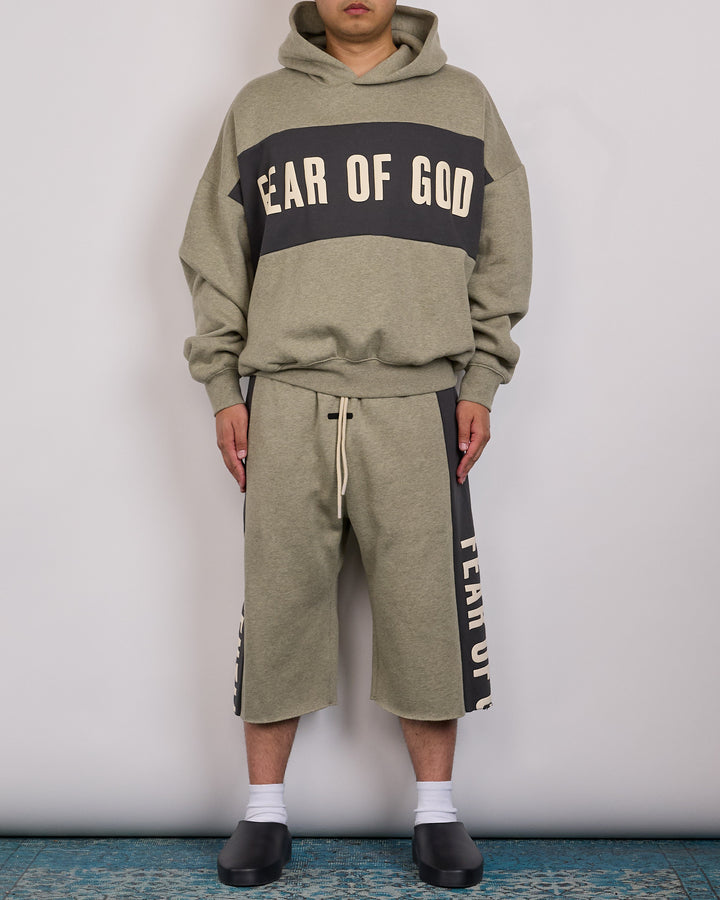 Fear of God Essentials Cropped Relaxed Panelled Hoodie Seal Heather Iron Grey