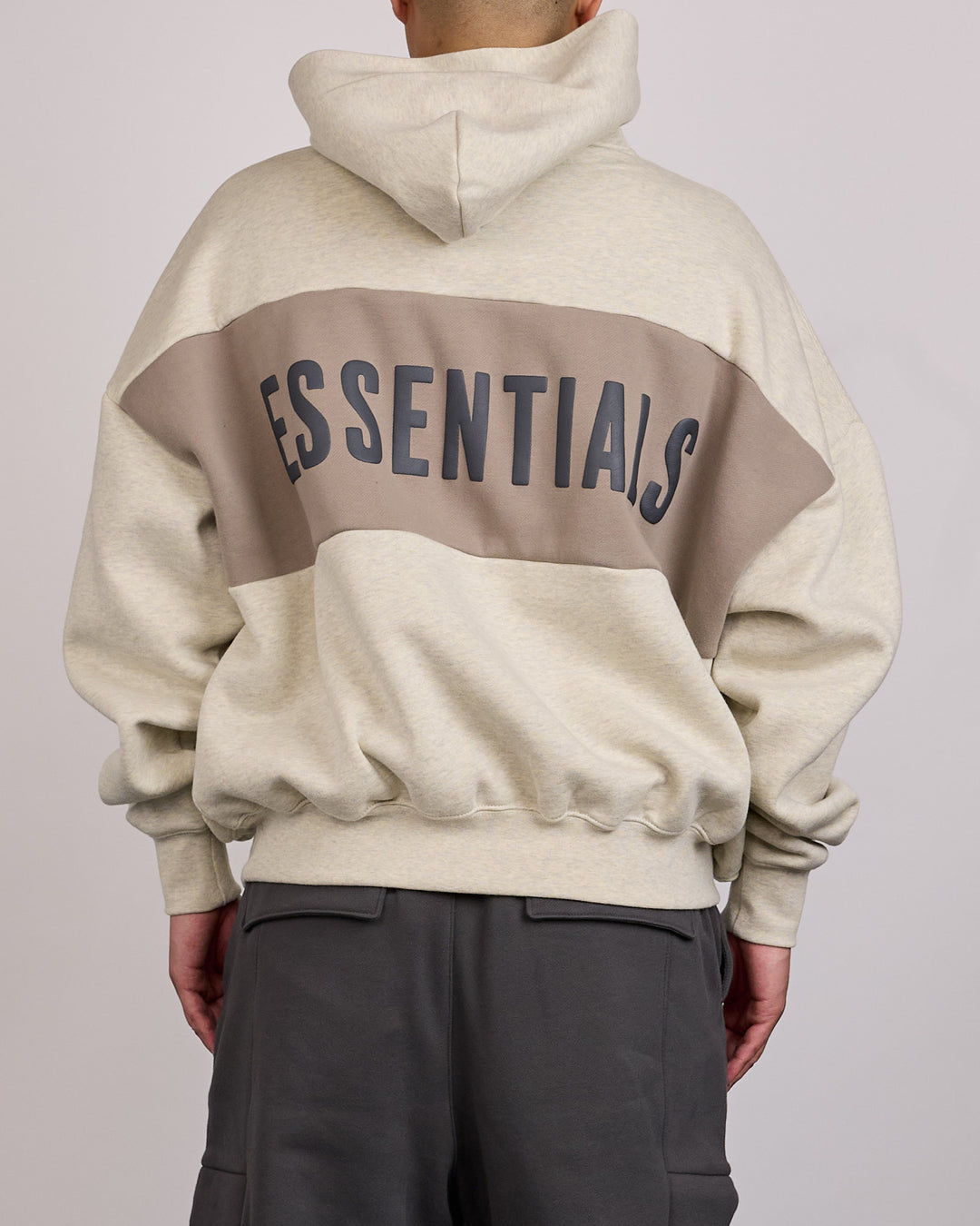 Fear of God Essentials Cropped Relaxed Panelled Hoodie Vanilla Heather Seal