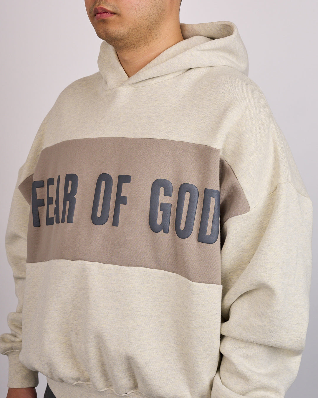 Fear of God Essentials Cropped Relaxed Panelled Hoodie Vanilla Heather Seal