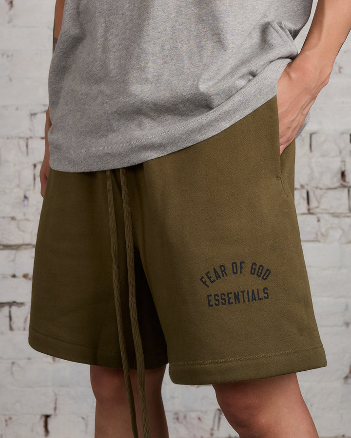 Fear of God Essentials Fleece Arch Soccer Short Olive