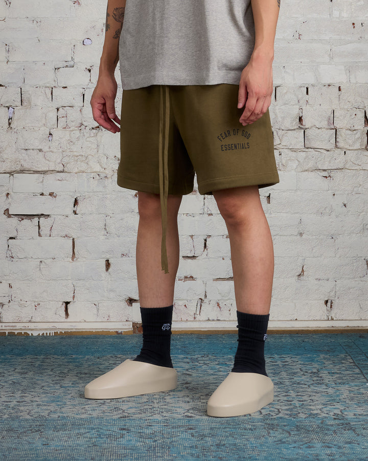 Fear of God Essentials Fleece Arch Soccer Short Olive