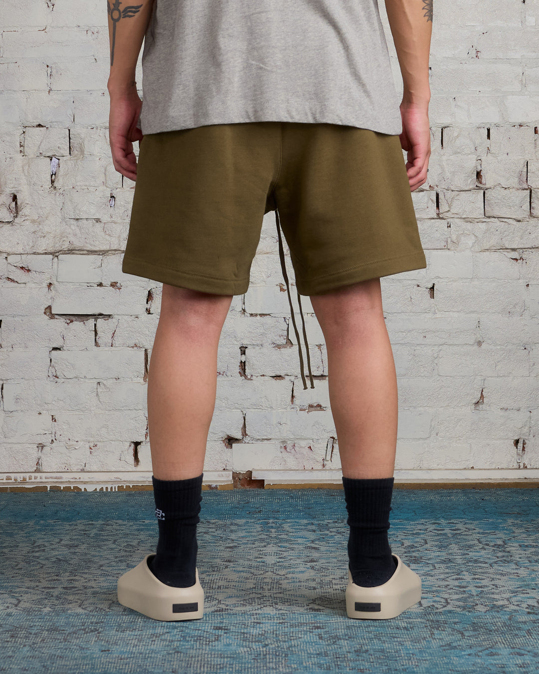 Fear of God Essentials Fleece Arch Soccer Short Olive