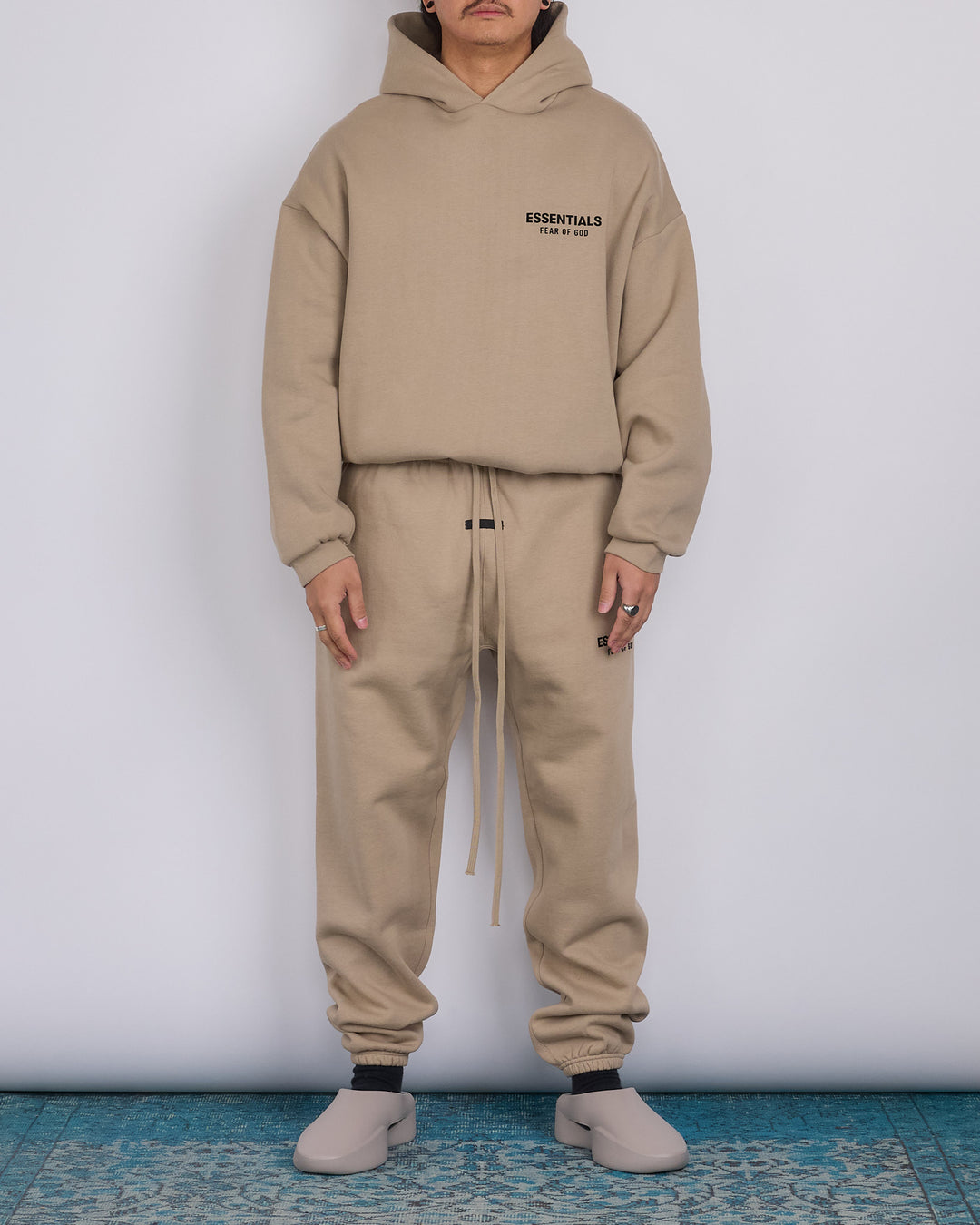 Fear of God Essentials Fleece Logo Hoodie Desert Sand