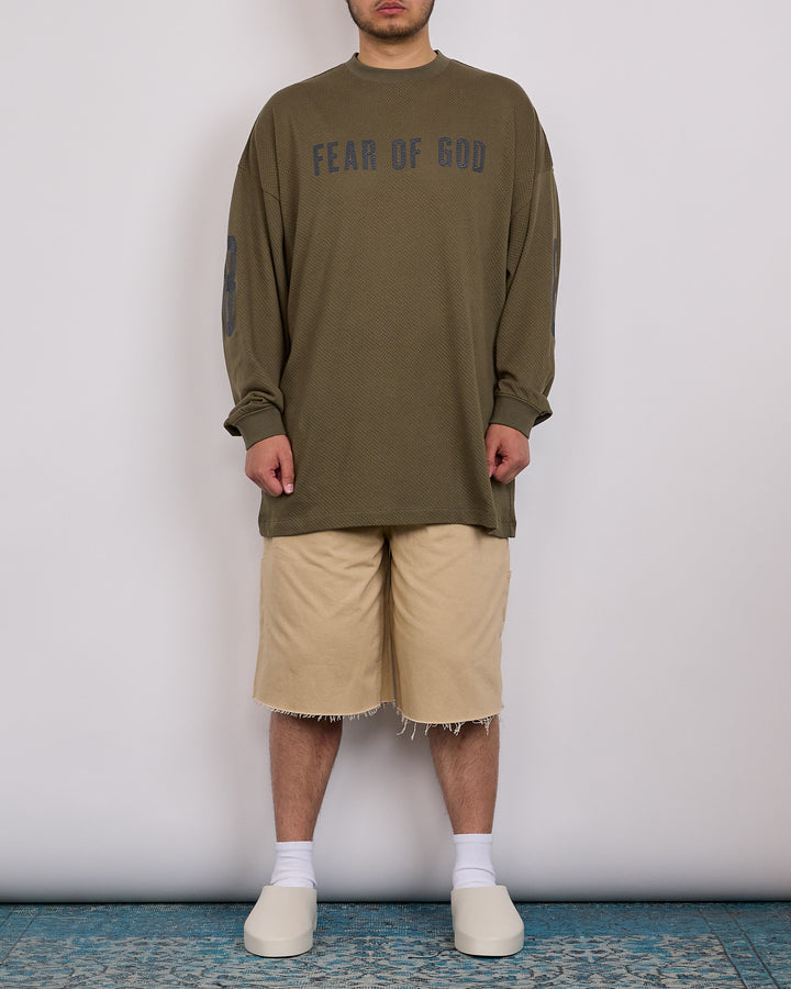 Fear of God Essentials Merch Wordmark Sport Mesh Long Sleeve T-Shirt Moss