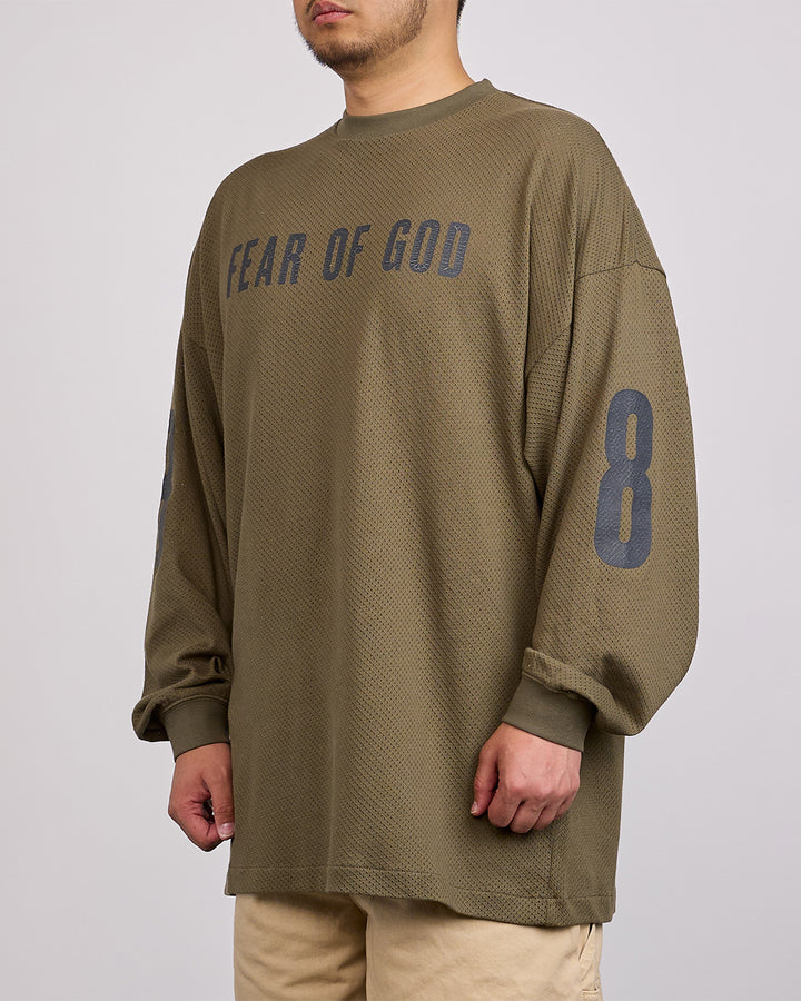 Fear of God Essentials Merch Wordmark Sport Mesh Long Sleeve T-Shirt Moss