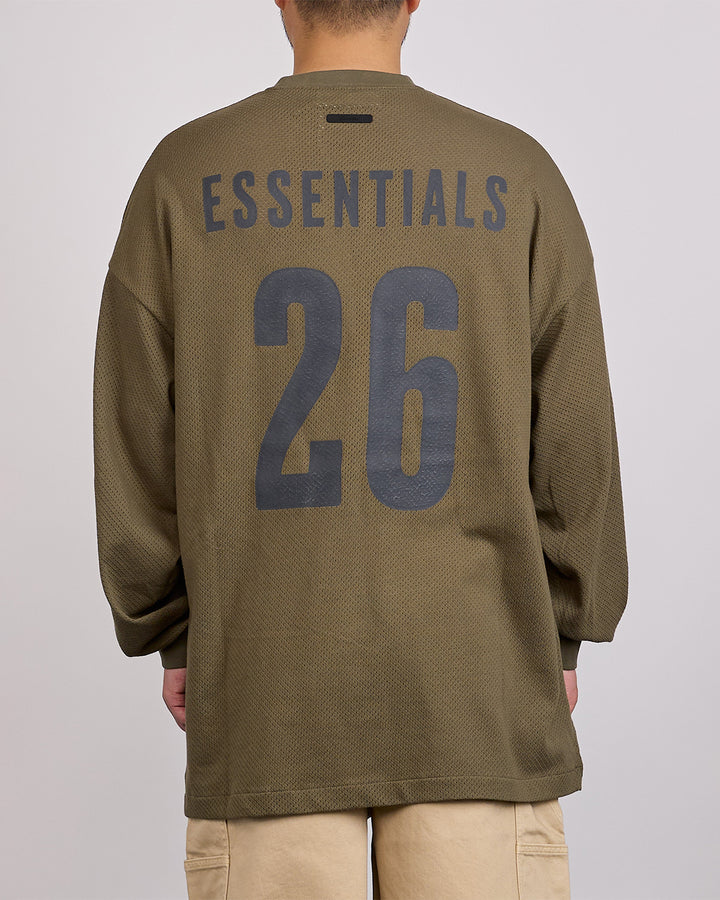 Fear of God Essentials Merch Wordmark Sport Mesh Long Sleeve T-Shirt Moss