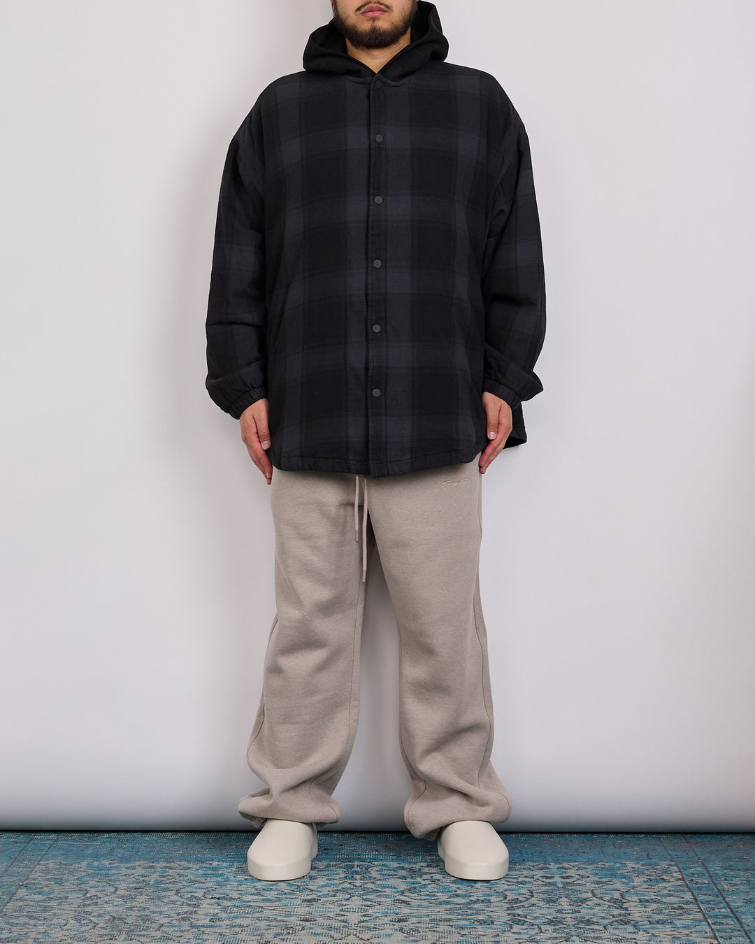 Fear of God Essentials Padded Shirt Jacket Overdye Vintage Black Plaid