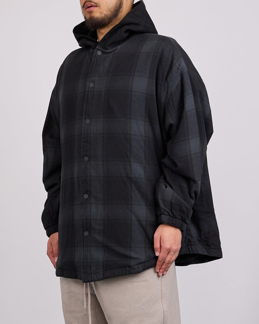 Fear of God Essentials Padded Shirt Jacket Overdye Vintage Black Plaid