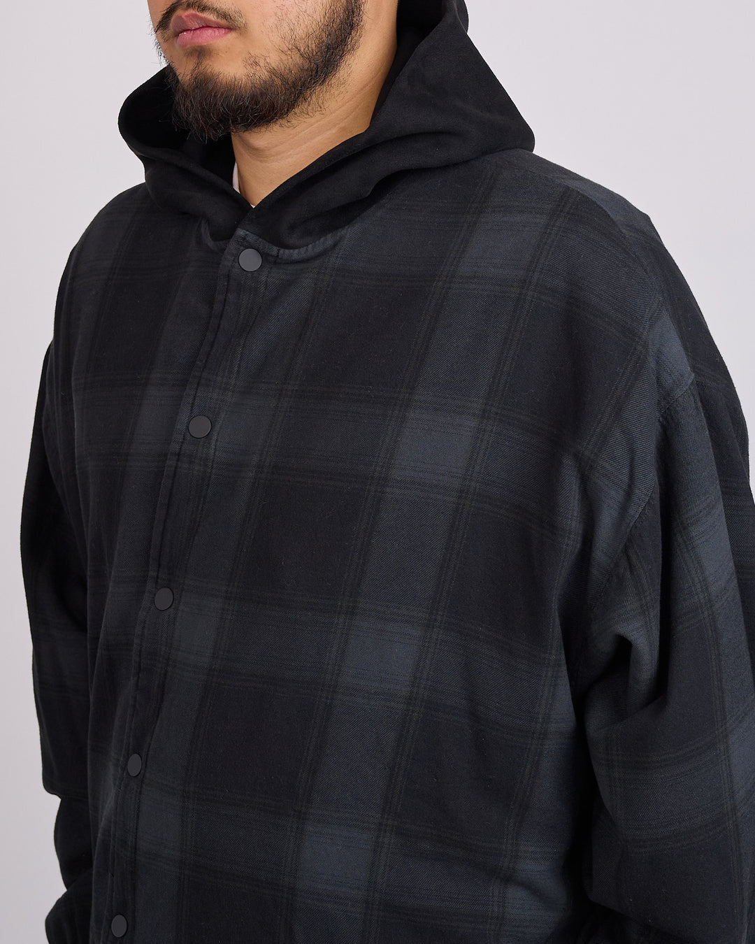 Fear of God Essentials Padded Shirt Jacket Overdye Vintage Black Plaid