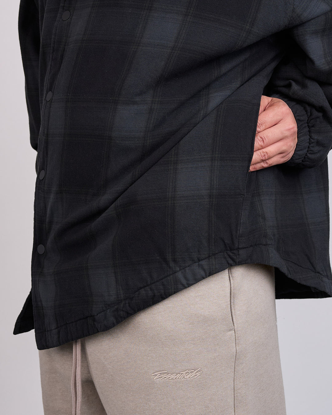 Fear of God Essentials Padded Shirt Jacket Overdye Vintage Black Plaid