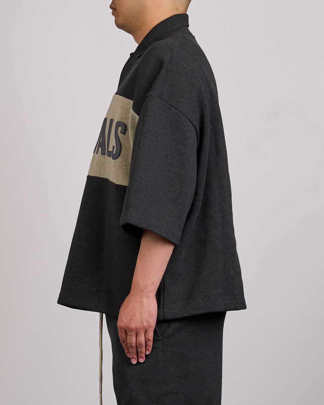 Fear of God Essentials Panelled Cropped Polo Sweat  Iron Grey Heather Seal Heather