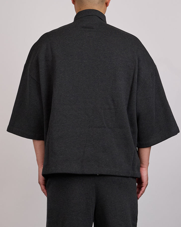 Fear of God Essentials Panelled Cropped Polo Sweat  Iron Grey Heather Seal Heather