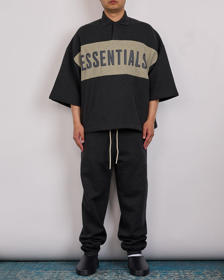 Fear of God Essentials Panelled Cropped Polo Sweat  Iron Grey Heather Seal Heather
