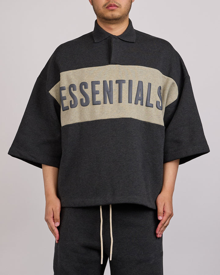Fear of God Essentials 패널 크롭 폴로 스웨트 아이언 그레이 헤더 씰 헤더