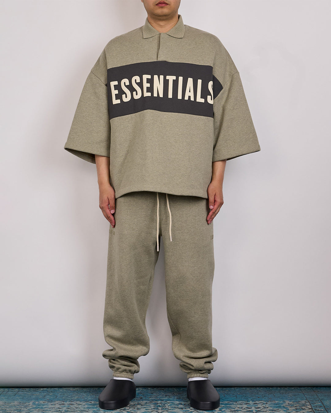 Fear of God Essentials Panelled Cropped Polo Sweat  Seal Heather Iron Grey
