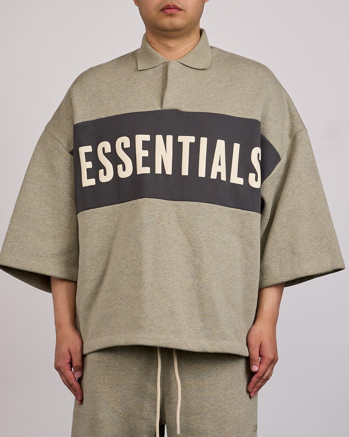 Fear of God Essentials Panelled Cropped Polo Sweat  Seal Heather Iron Grey