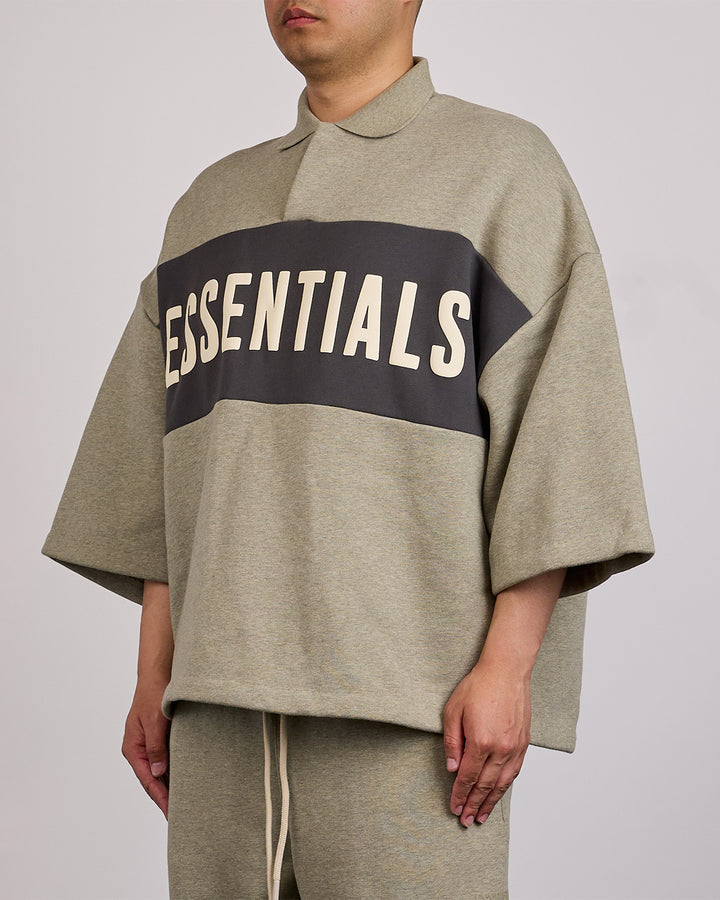 Fear of God Essentials Panelled Cropped Polo Sweat  Seal Heather Iron Grey