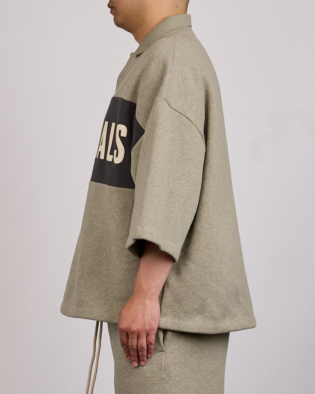 Fear of God Essentials Panelled Cropped Polo Sweat  Seal Heather Iron Grey