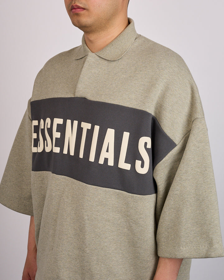 Fear of God Essentials Panelled Cropped Polo Sweat  Seal Heather Iron Grey