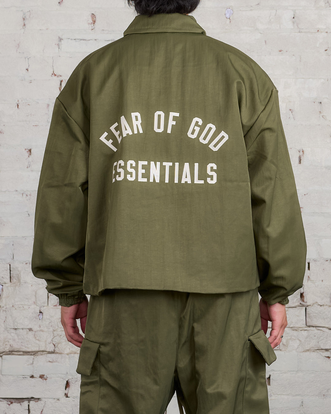 Fear of God Essentials Textured Nylon Trucker Jacket Military