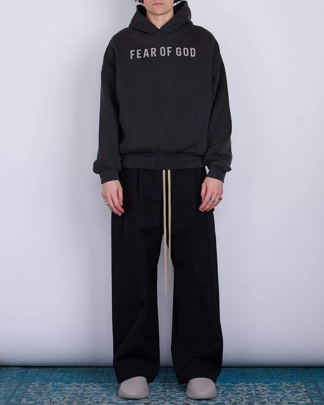 Fear of God Overlapped French Terry FOG Print Hoodie Black/Grey