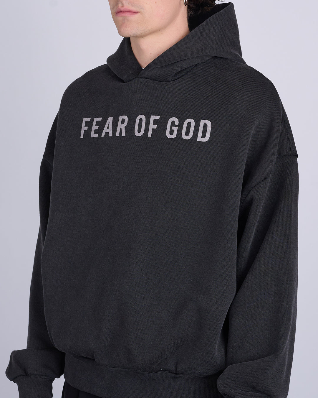 Fear of God Overlapped French Terry FOG Print Hoodie Black/Grey