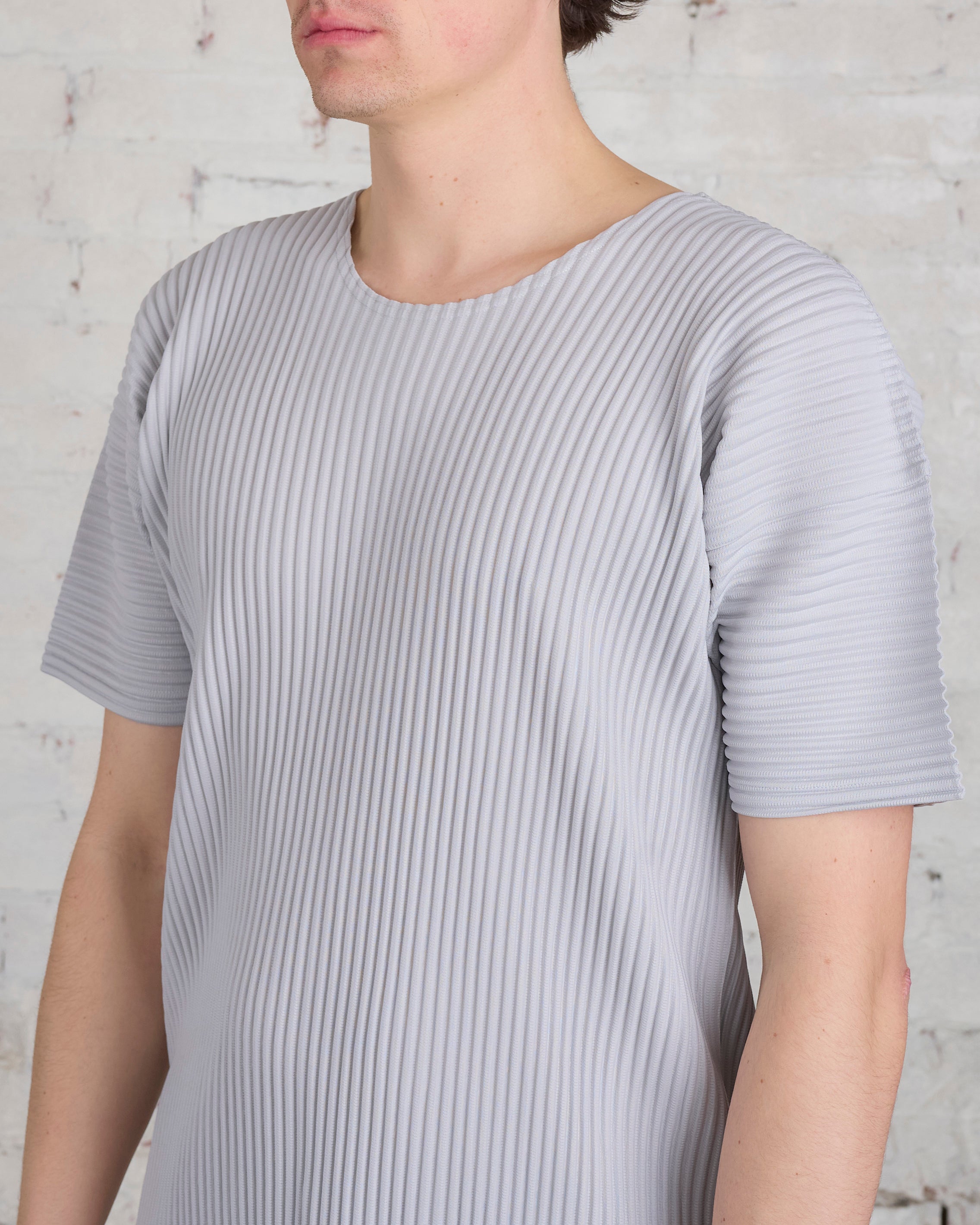 Issey Miyake Homme Plisse Basics Crew T-Shirt Light Grey