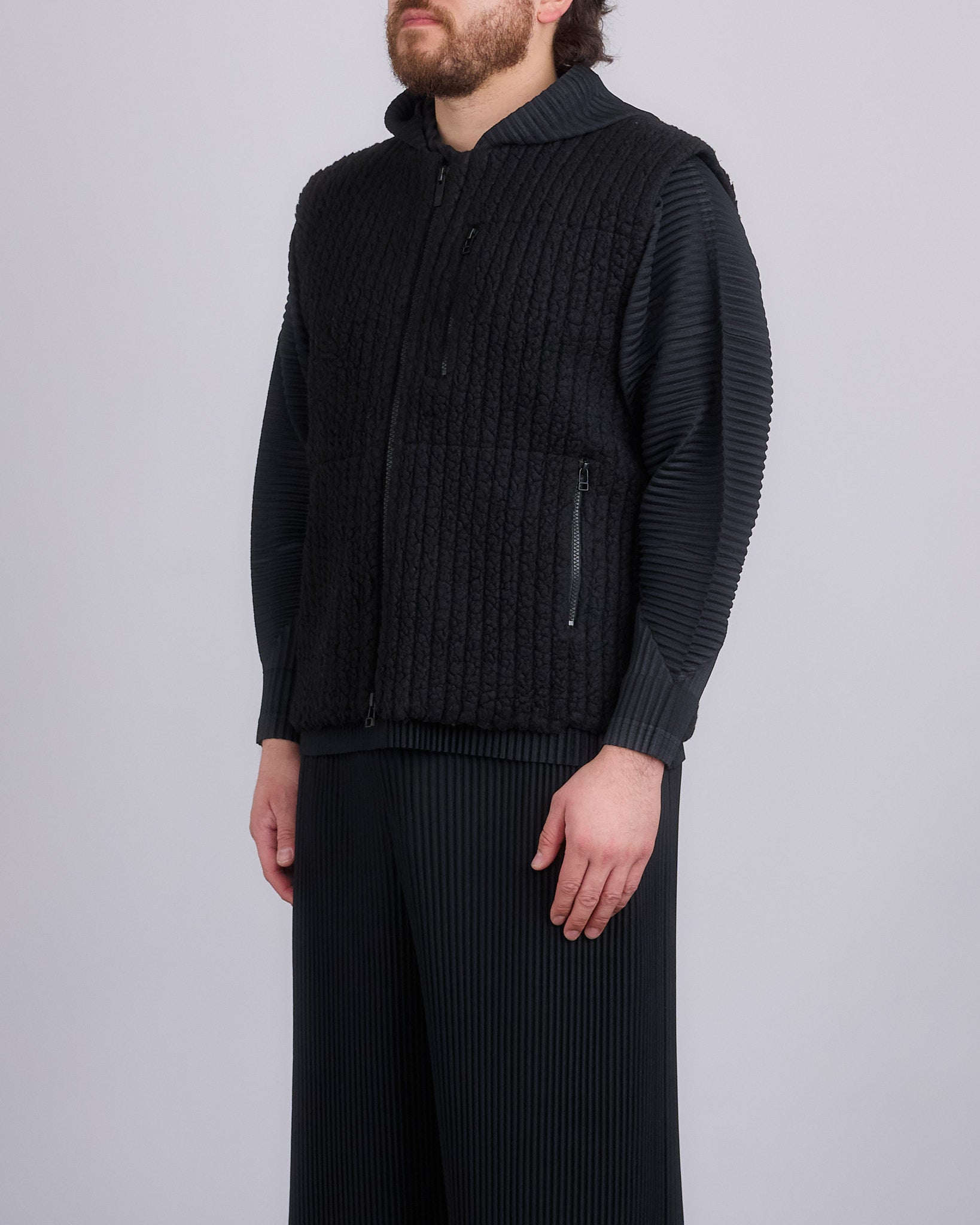 トップス HOMMEPLISSE ISSEYMIYAKE double zip vest HOMMEPLISSE ISSEYMIYAKE double zip vest Fleece Pleats Vest