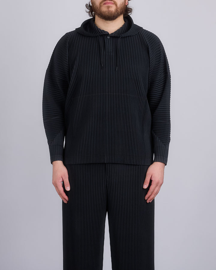 HOMME PLISSÉ ISSEY MIYAKE December Pleats Button Hoodie Black