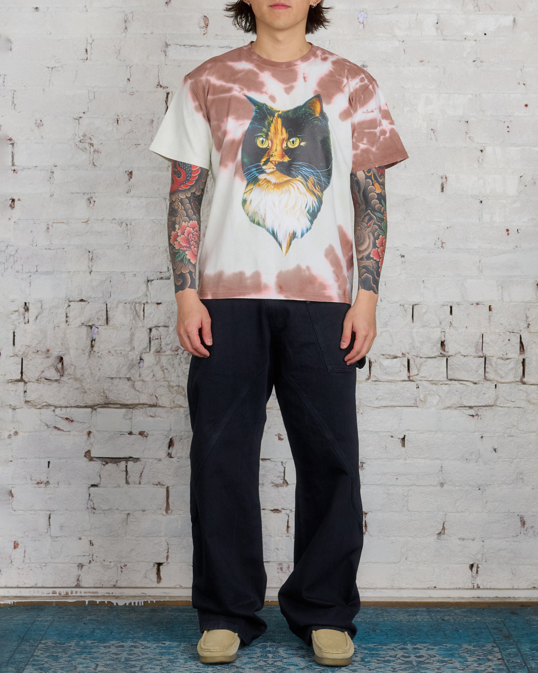 JW Anderson Cat Print Tie-Dye T-Shirt Tobacco