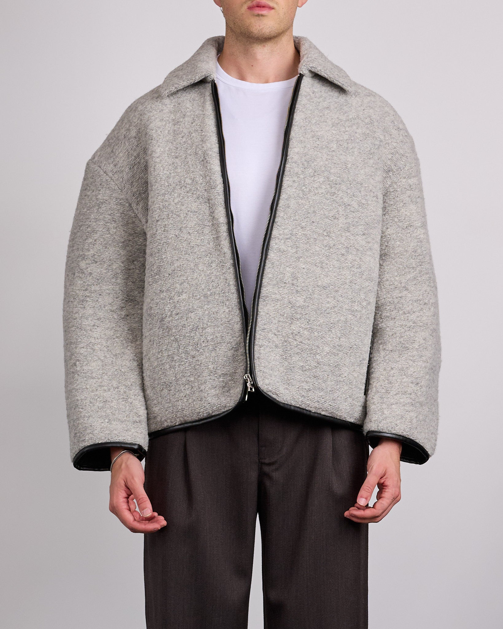 JW Anderson Contrast Trim Casual Jacket Grey Melange – LESS 17 JW Anderson Contrast Trim Casual Jacket Grey Melange – LESS 17