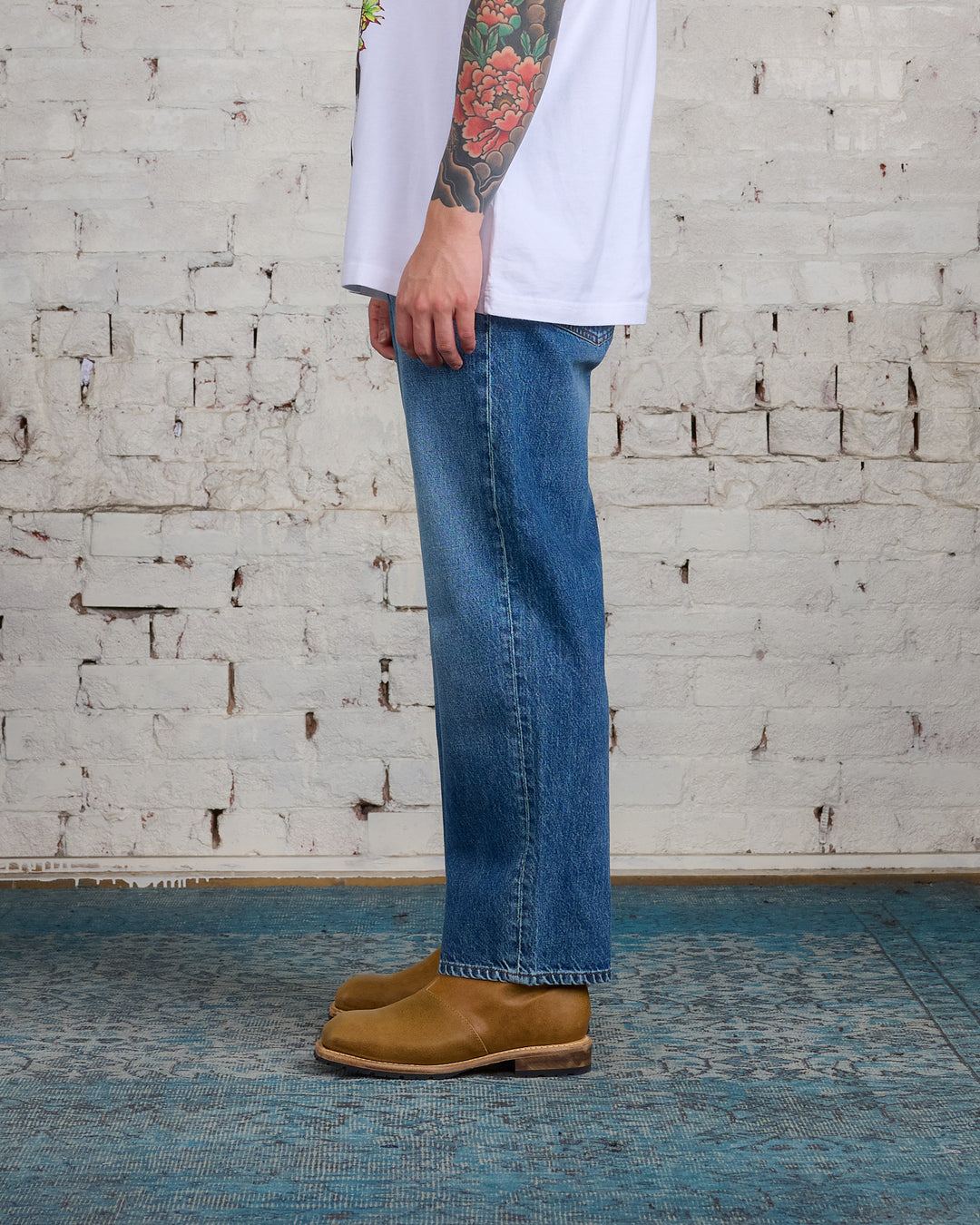 JW Anderson Cropped Straight Leg Jean Mid Blue Denim