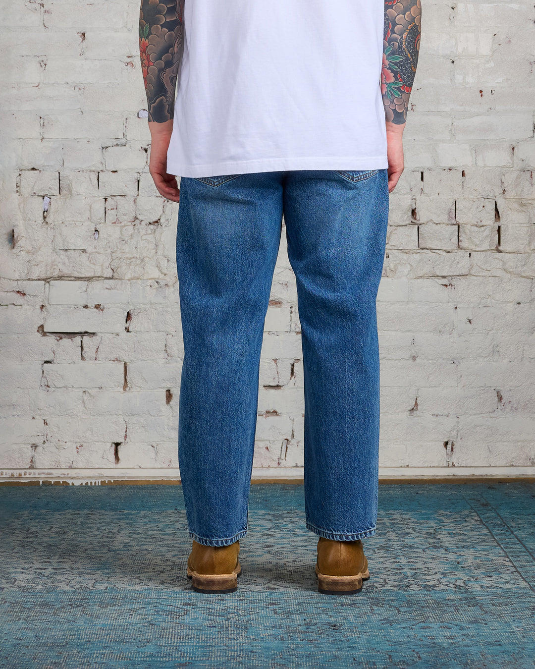 JW Anderson Cropped Straight Leg Jean Mid Blue Denim